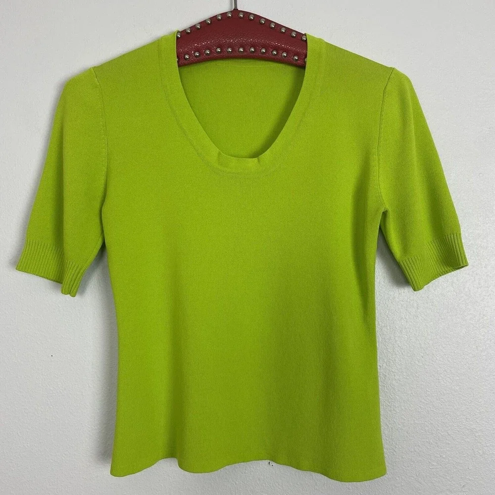 Vintage 90’s Lime Green Stretch Knit Short Sleeve Top S/M - Picture 1 of 10